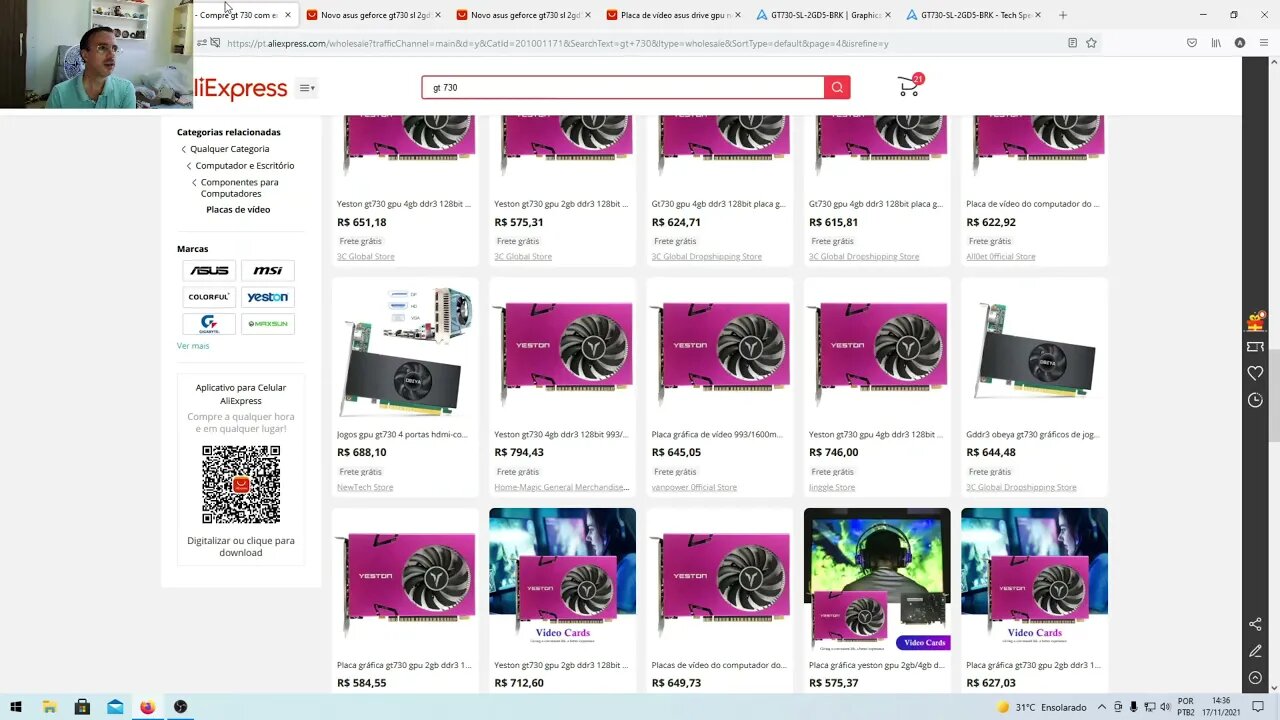 Placa de vídeo ASUS GT730 2GB GDDR5 NOVA por menos de R$350,00 no Aliexpress.