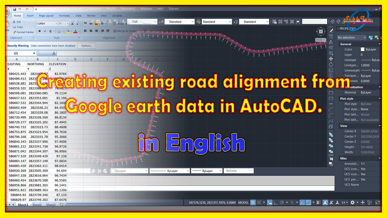 Creating existing road alignment from Google earth data in AutoCAD.