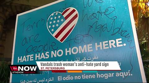 St. Pete woman reaches out to vandals who trash her anti-hate yard sign