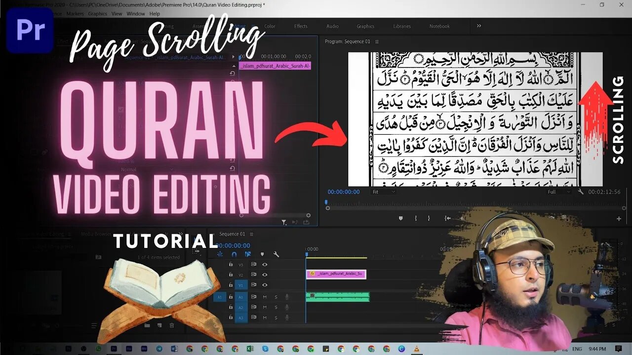 Page Scrolling Quran Tilawat Video Editing | Adobe Premiere Pro #quranrecitation #videoediting