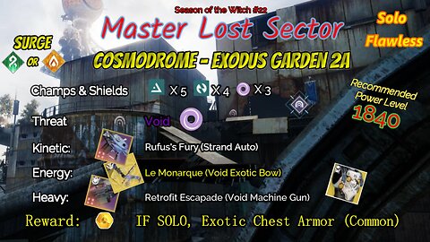 Destiny 2 Master Lost Sector: Cosmodrome - Exodus Garden 2A on my Strand Titan Solo-Flawless 10-4-23