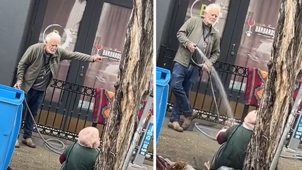 SAN FRANCISCO MAN SPRAYS DOWN HOMELESS WOMAN... Point Blank with Hose