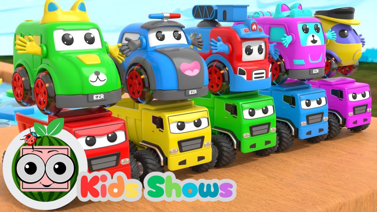 Wheels On the Bus + Baby Shark song - high slides and pool jumps