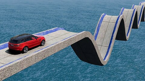 Insane Wave Bridge Crossing Cars Vs Deep Water - BeamNG.Drive.