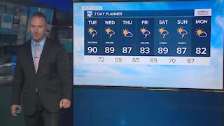 Forecast - Partly cloudy to partly sunny, hot, and very humid. Scattered showers and storms