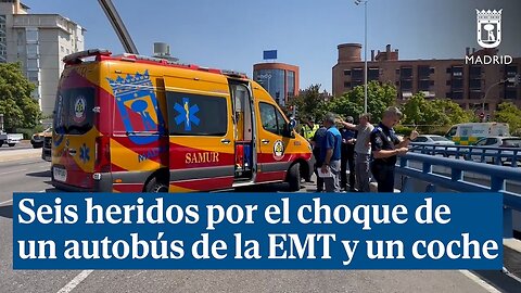 Seis heridos por el choque de un autobús de la EMT y un turismo en el Puente de Ventas (Madrid)