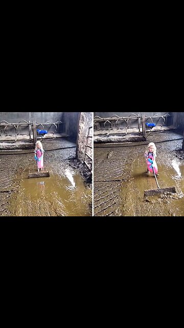 Little Girl Feels So Happy To Help Her Mom With Farm Chores
