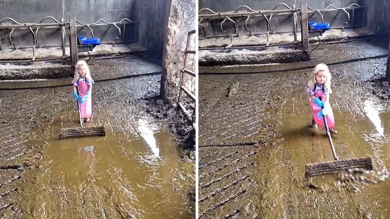 Little Girl Feels So Happy To Help Her Mom With Farm Chores