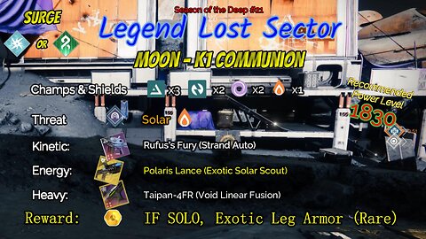 Destiny 2 Legend Lost Sector: Moon - K1 Communion on my Arc Titan 6-17-23