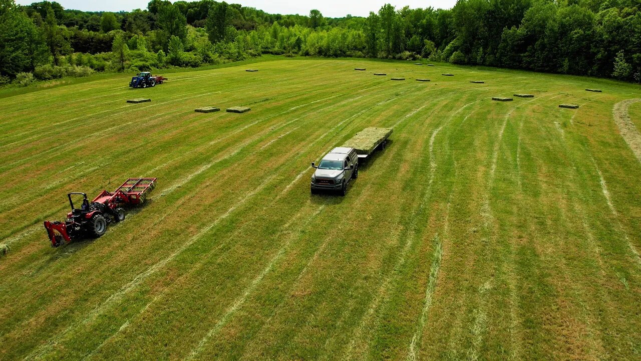 Baling the FIRST of 2023 Hay - EPIC DRONE FOOTAGE - Grass Hay with a Small Square Baler