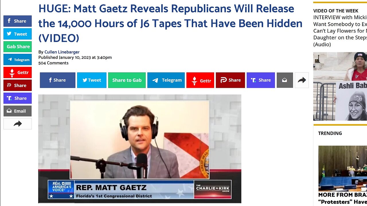 Matt Gaetz To Release 14,000hrs Of J6 Video! - Praying For The Future Of America 01/10/2023