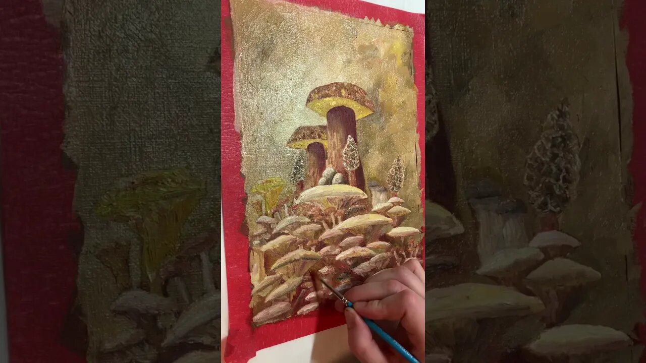 Mushrooms in Oil 🍄 Oil Painting #dailypainting #shorts #art #paintingshorts