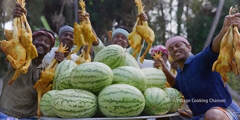 WATERMELON CHICKEN | Chicken Cooked in Watermelon Fruits | Country Chicken Gravy in Watermelon