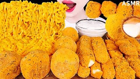 ASMR MUKBANG｜CHEESE NOODLES, CHEESE BALL, CHEESE STICKS, CHICKEN EATING SOUNDS