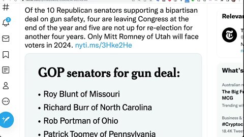 在支持兩黨就槍支安全問題達成協議的 10 名共和黨參議員中，有 4 人將在年底離開國會，5 人將在四年內沒有必要參加選舉連任