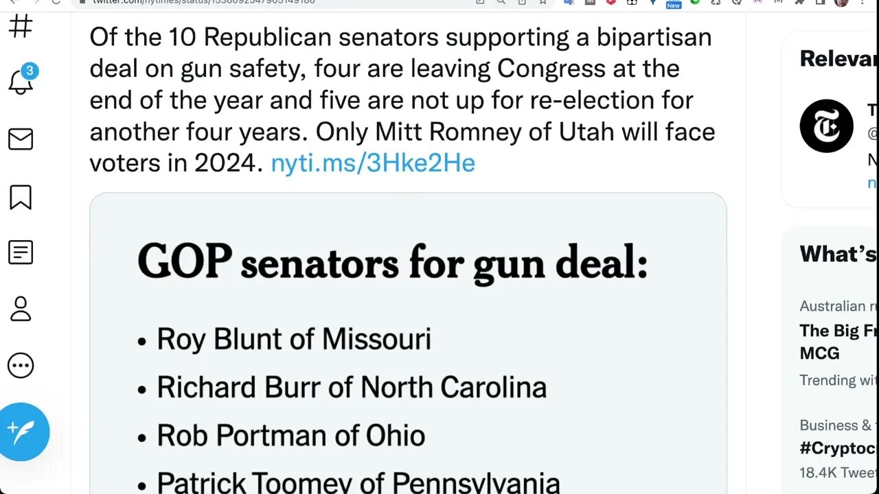 在支持兩黨就槍支安全問題達成協議的 10 名共和黨參議員中，有 4 人將在年底離開國會，5 人將在四年內沒有必要參加選舉連任