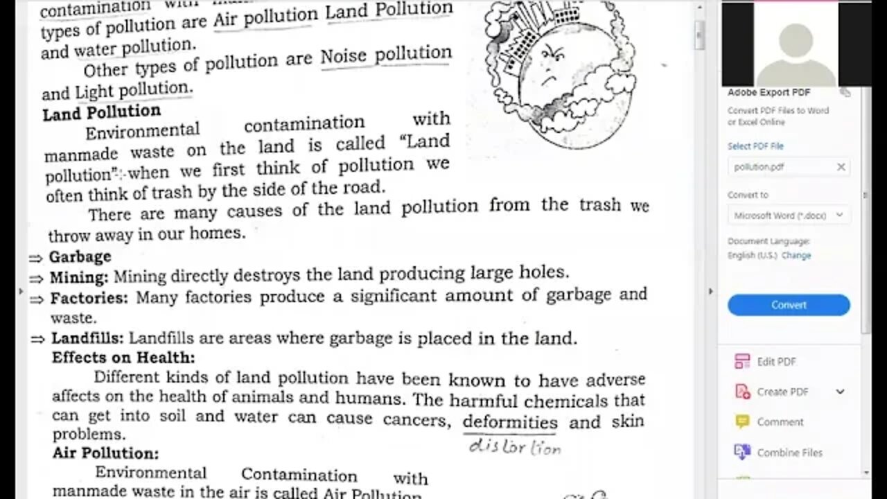 Class 5th Social Studies Lecture 1 Ch 5 Pollution 06 07 2020