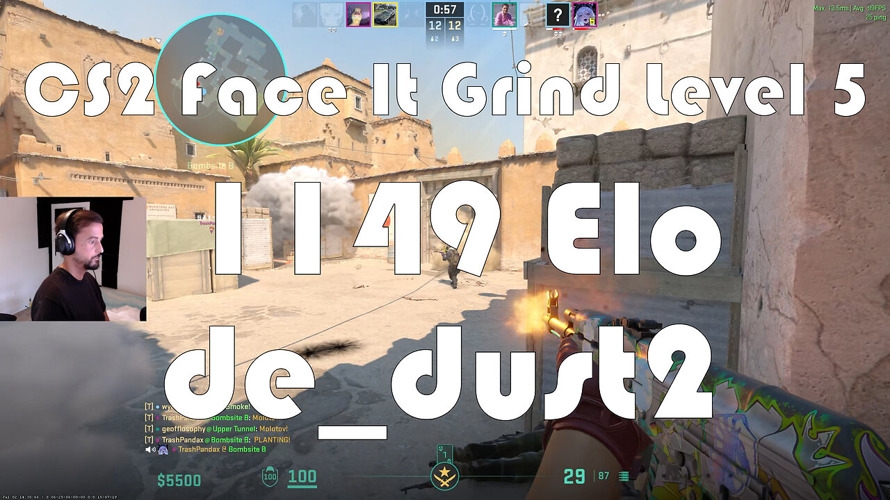 CS2 Face-It Grind - Face-It Level 5 - 1149 Elo - de_dust2