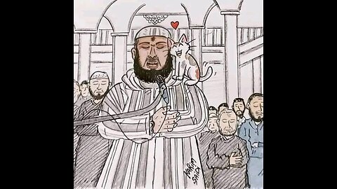 cat jumps on imam during ramadan prayers