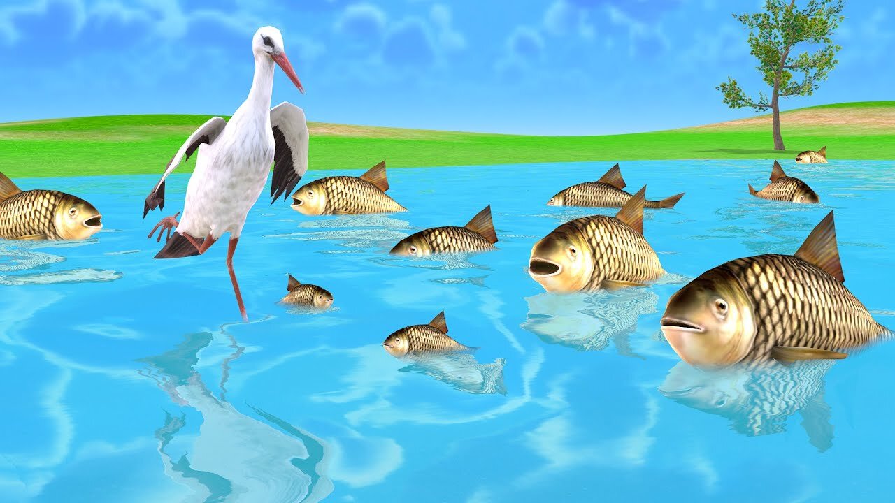 Stork and Two Fishes Story | English Moral Stories | Animal Cartoon World Stories