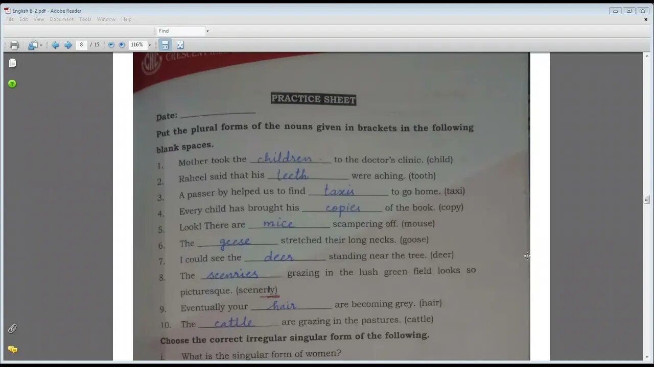 English B class VI 15 April, 2021