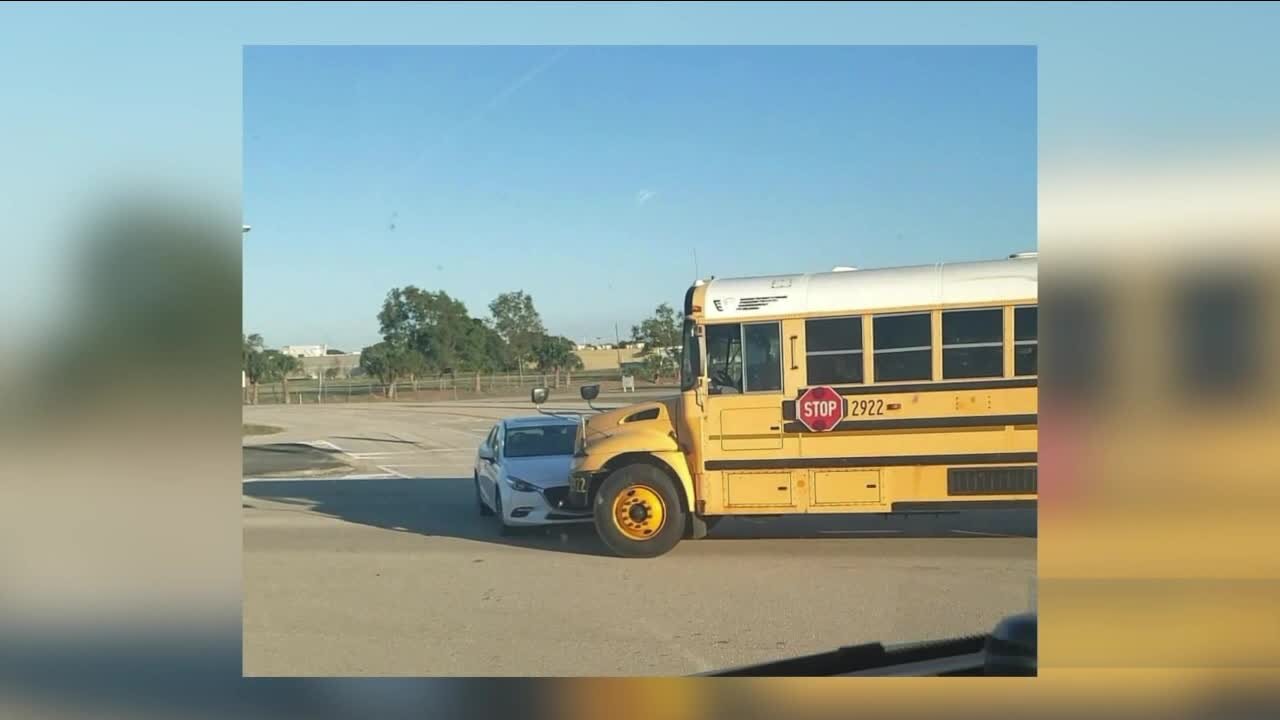 Sedan and school bus collision