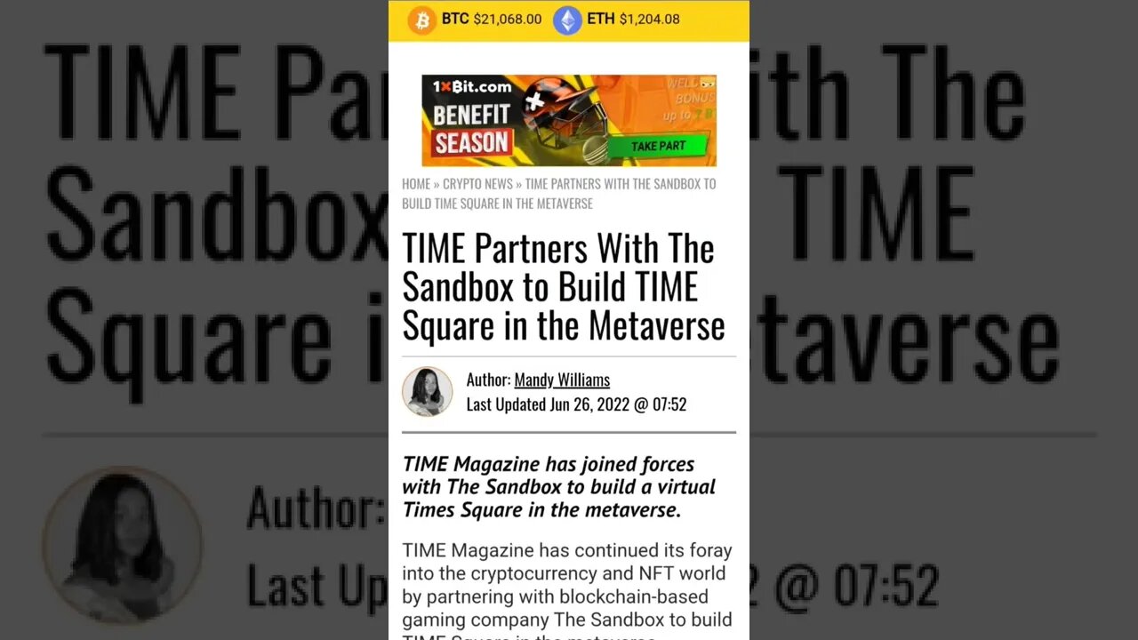 TIME Partners With The Sandbox to Build TIME Square in the Metaverse #cryptomash #ytshorts