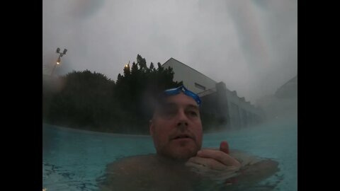 Budapest Geothermal Hot Springs During Snowstorm