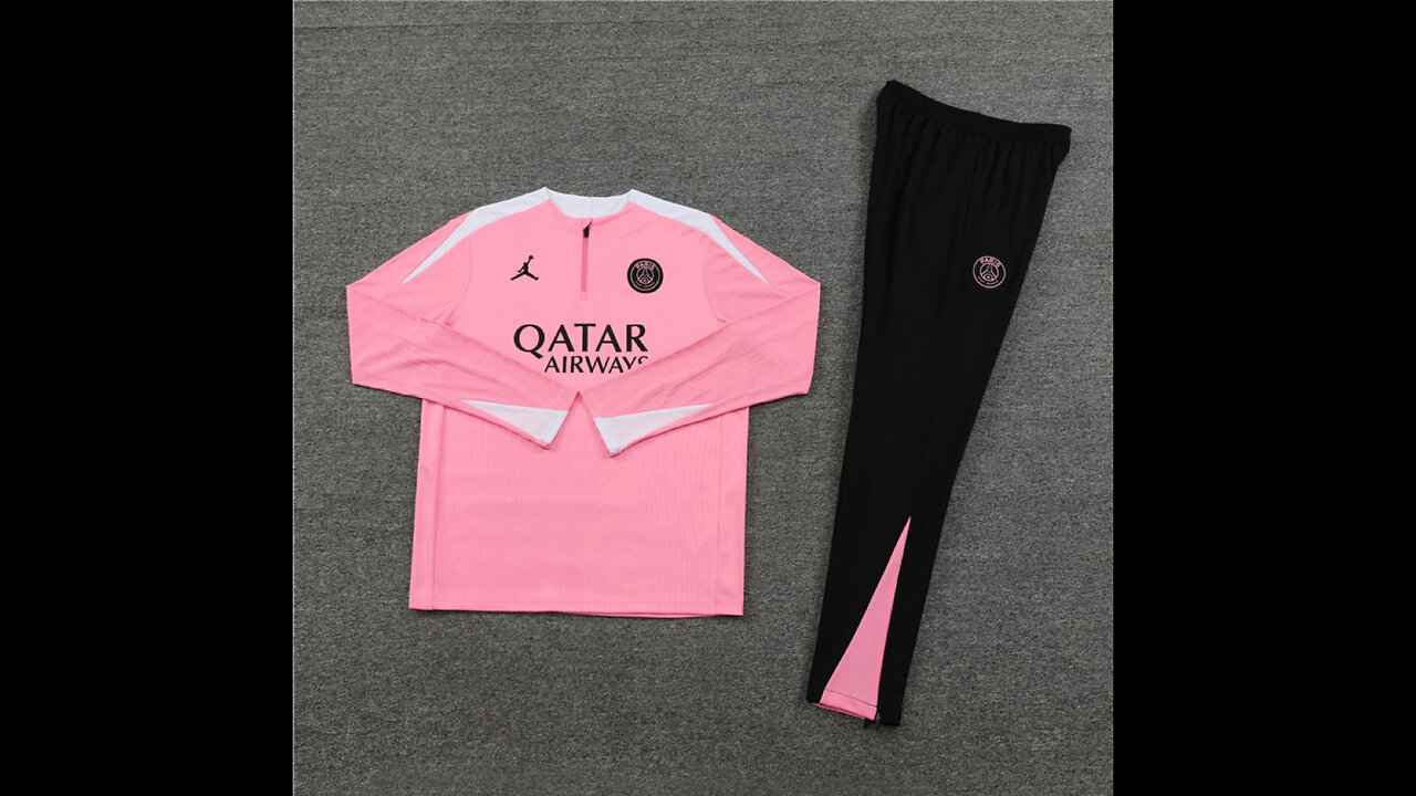 👉🏻⚽️2024/25 PSG Adult/Kid Pink Long Sleeve Tracksuit