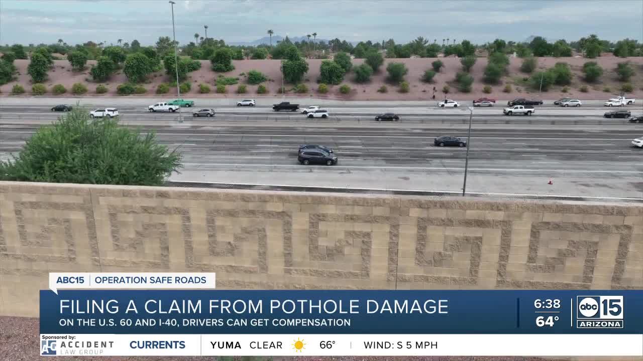 Filing a claim from road damage on US 60, I-40