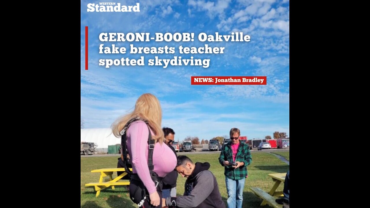 The Oakville prosthetic breasts teacher went skydiving October 31 while wearing her costume