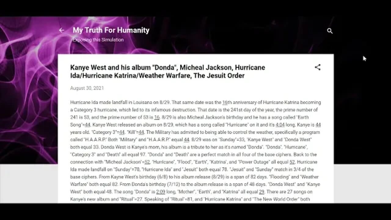 Kayne West's album 'Donda', Micheal Jackson's 'Earth Song', Weather Warfare, and The Jesuit Order