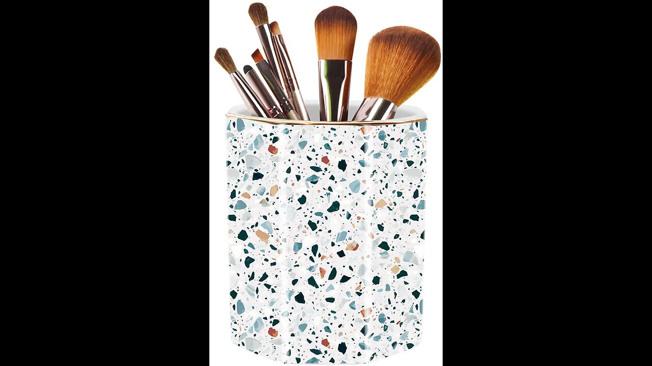 Jwest Ceramic Desk Organizer Makeup Brush Holder Cute Gold Animal Pen Holder Office Pencil Hold...