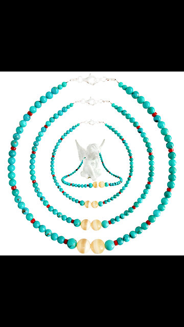 Natural turquoise smooth beads with yellow Calcite gemstone pendant handmade choker01