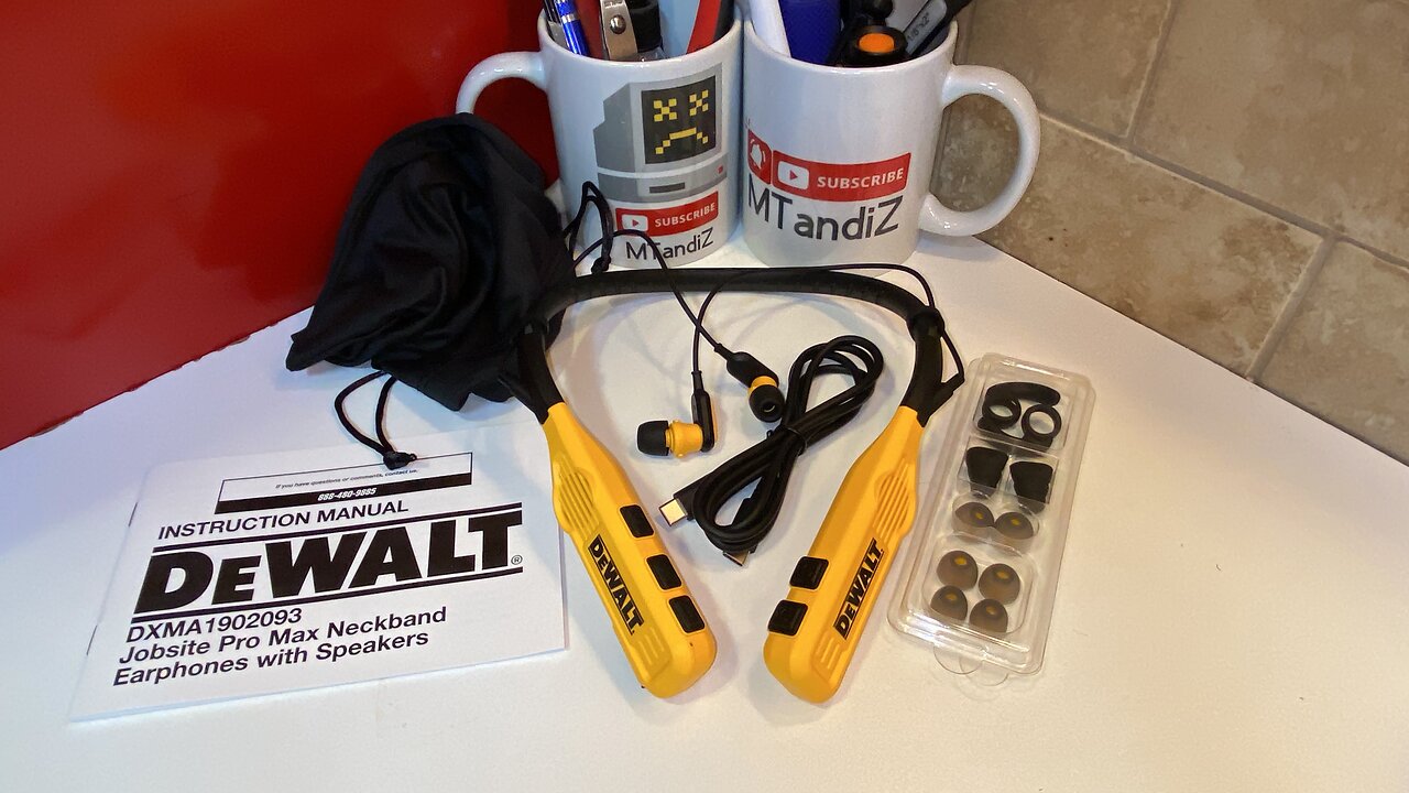 DEWALT 2-in-1 Neckband Wireless Bluetooth Headphones Built-in Wearable Speakers Job Speaker Headset