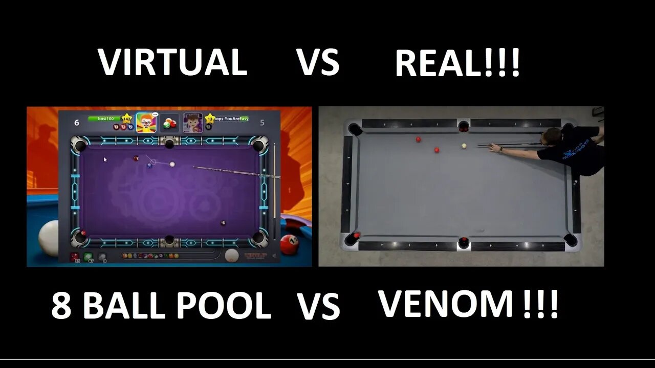 VIRTUAL VS REAL 8-BALL POOL TRICK SHOT -- Venom Trickshots