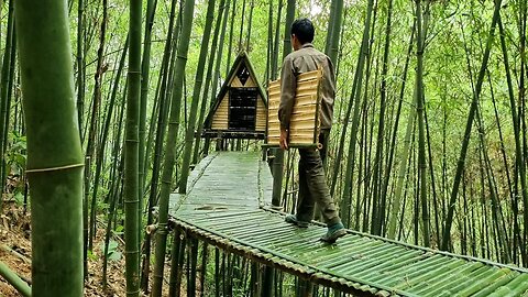 Building tents on bamboo tops, bamboo houses in the forest and cooking - Tropical forest