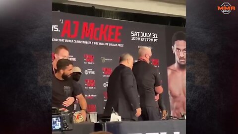 Patricio Pitbull storms off during the Bellator 263 press conference