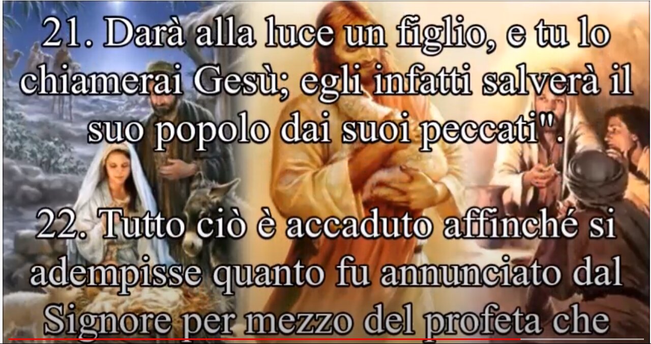 Vangelo di Matteo ~ Capitolo 1 Essa partorirà un figlio e tu lo chiamerai Gesù:egli infatti salverà il suo popolo dai suoi peccati».Tutto questo avvenne 2021 anni fa perché si adempisse ciò che era stato detto dal Signore per mezzo del profeta Isaia