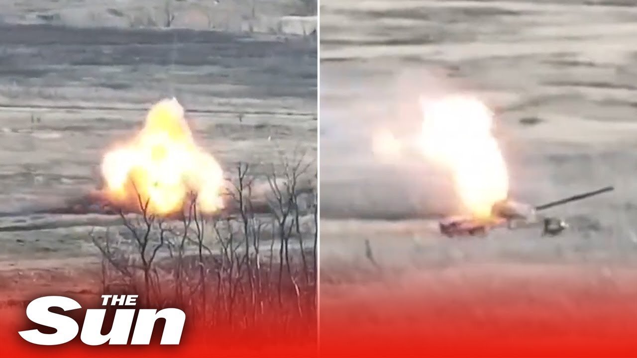 Ukrainian Battalion destroys Russian tank with pin point accurate artillery strike