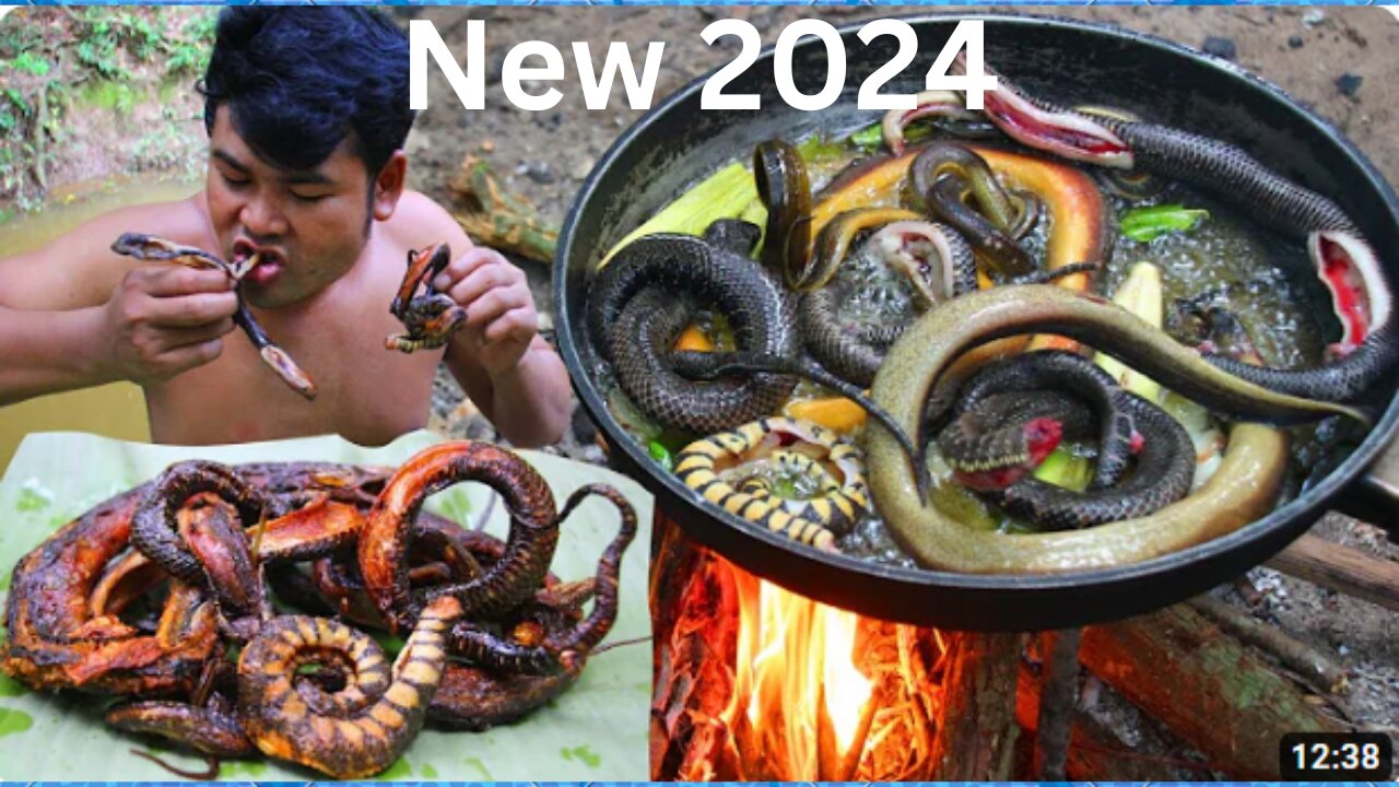 Cooking Coconut Snake eating 2024 delicious Cook Snake,Ell domestic local Food Recipe in Rain Season