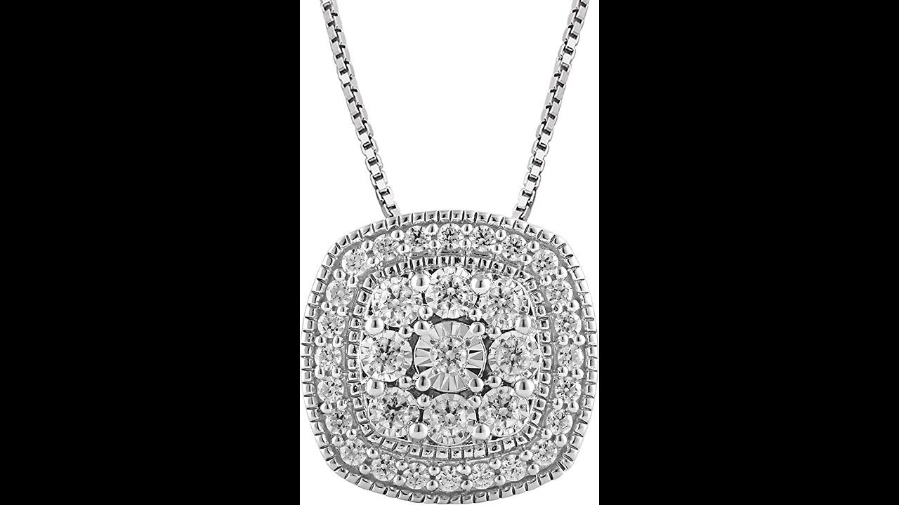 12 Carat Diamond, 925 Sterling Silver Prong Set Round-Cut Diamond Cushion Halo Pendant Necklac...