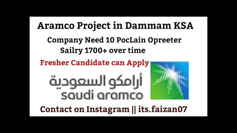 Saudi Job Poclain Opreter Urgent Requirement For Poclain opreter Saudi Aramco Project in Dammam KSA