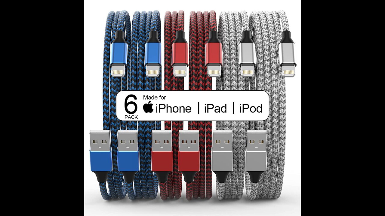 [Apple MFi Certified] 6Pack 3/3/6/6/6/10 FT iPhone Charger Nylon Braided Fast Charging