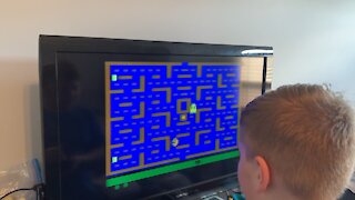 Pac-Man on the Atari 2600 my sons first time