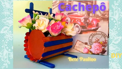 CACHEPÔ PARA FLORES ARTIFICIAIS! UTILIZANDO PALITOS! DIY! FAÇA VOCÊ MESMO!