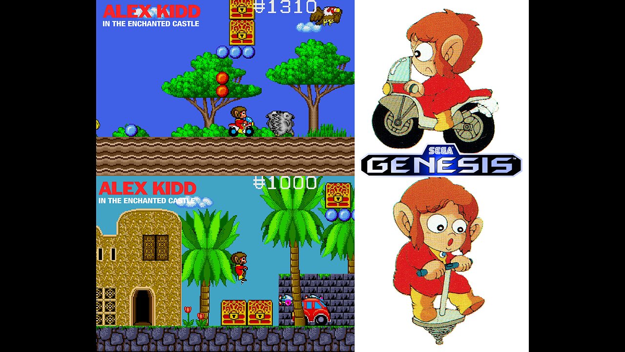 Alex Kidd in the Enchanted Castle (Sega Genesis) Pogo Alex + Motorcycle Alex