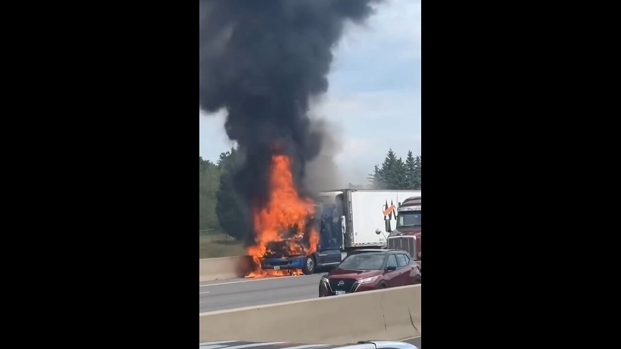 Transport Truck On Fire In Toronto