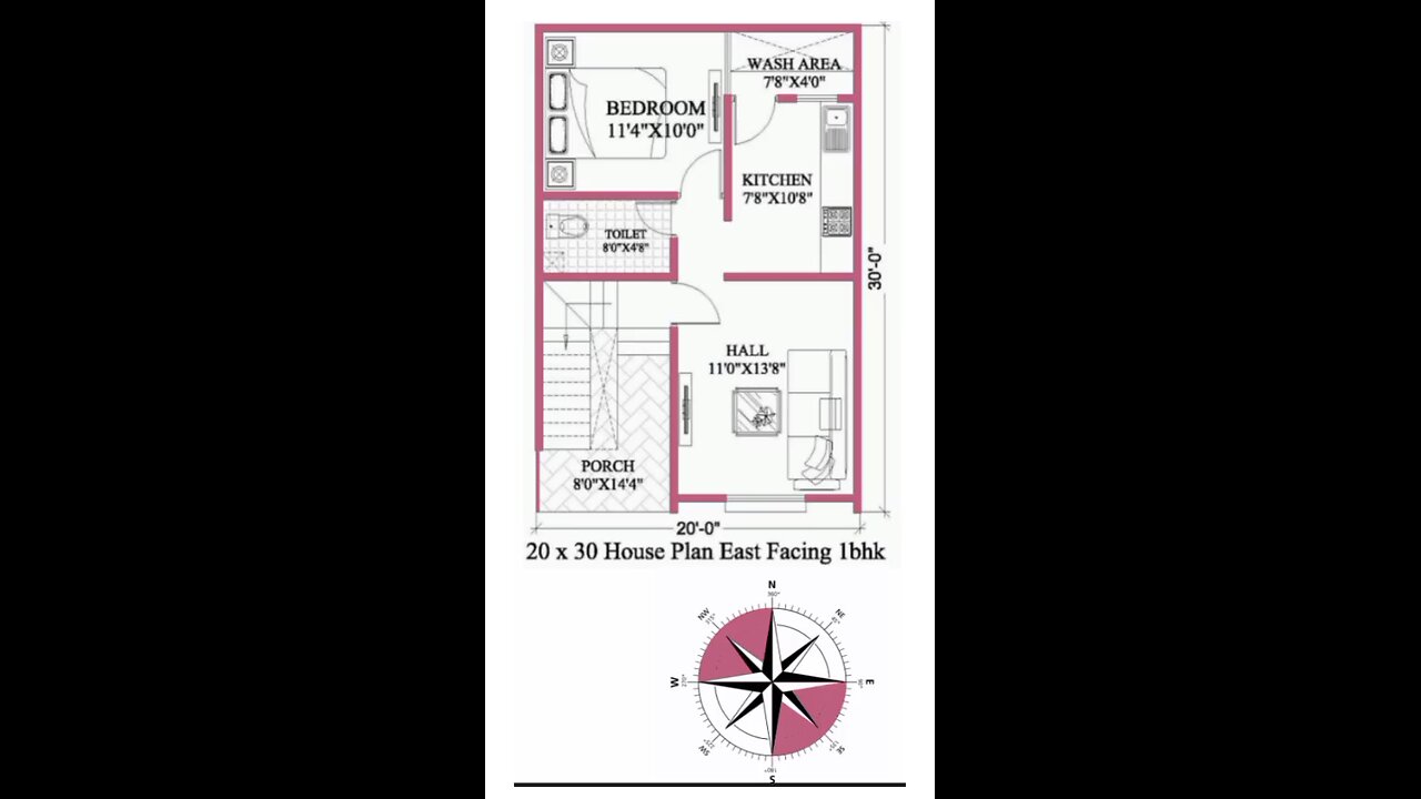 20 × 30 House plan|| East Facing 1bhk|| 600 sqft house design | Modern house plan| #housedesign