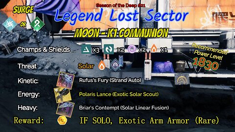 Destiny 2 Legend Lost Sector: Moon - K1 Communion on my Strand Titan 7-20-23